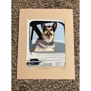 “Come a Little Closer” German Shepherd at Car Window Matted Art